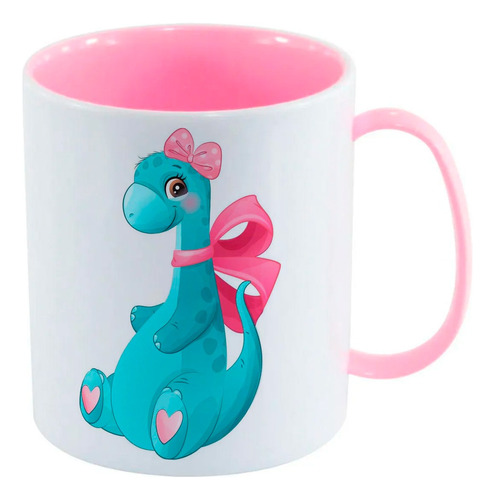 Caneca Polimero Rosa Branco Dinossauro  Fofo  Azul  Laco  Ro