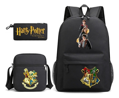 Mochila escolar com estampa de Harry Potter colorida 3 peças C
