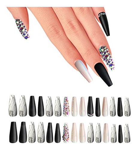 Conjunto Joyme Press On Nails, Com Ponta Francesa, Unhas Fal