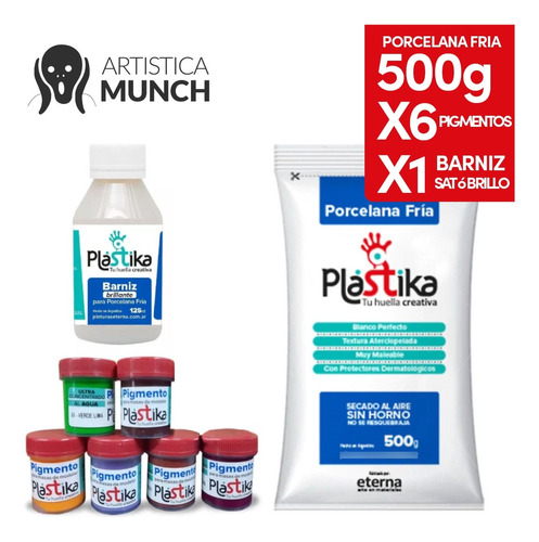 Set Porcelana Fria Eterna Plastika 500g 6 Pigmentos Barniz