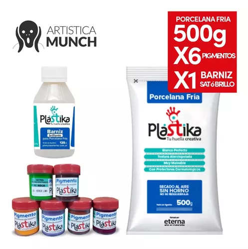 Set Porcelana Fria Eterna Plastika 500g 6 Pigmentos Barniz