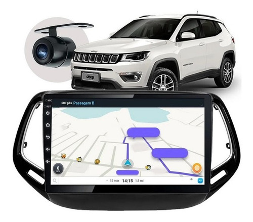 Central Multimidia 10'' Jeep Compass 2017 Acima Android Gps