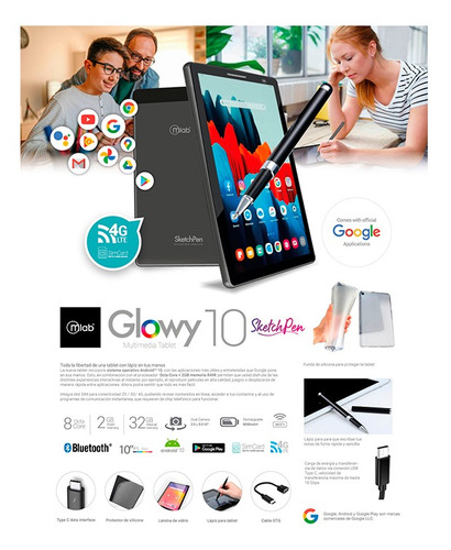 Imagen 6 de 7 de Tablet con funda Mlab Glowy 8990 Sketch Pen 10" con red móvil 32GB negra y 2GB de memoria RAM