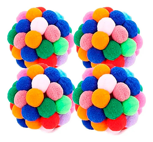 Set X 4 Pelota Multicolor Mascotas Gatito Feliz Antiestress 