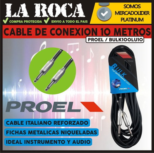 Imagen 3 de 10 de Cable Plug Instrumento Proel Bulk100lu10 10 Metros Niquel
