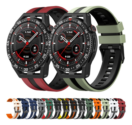 Correa De Reloj De Silicona Roja Y Negra De 22 Mm Para Huawe