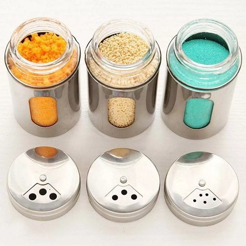 Imagem 4 de 4 de Saleiro Pimenteira Porta Condimentos Vidro E Inox Com Visor