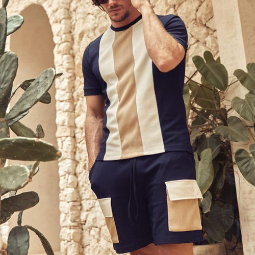 Conjunto De Camisa A Rayas Para Hombre, Camisa Cargo, Pantal