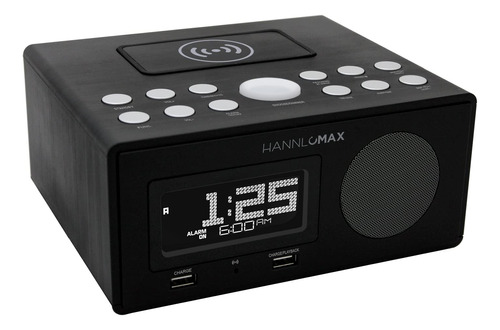 Hannlomax Hx-202qi Alarm Clock Radio, Wireless Charging, Bl.