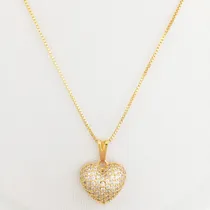 Comprar Colar Veneziana E Pingente Coração Zircônia Banhado A Ouro