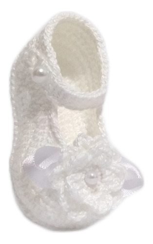 A20 Sapatinho Croche Bebe Para Batizado Branco Flor E Perola