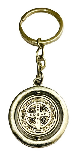 Llavero San Benito Giratorio Relieve Redondo Acero Inox