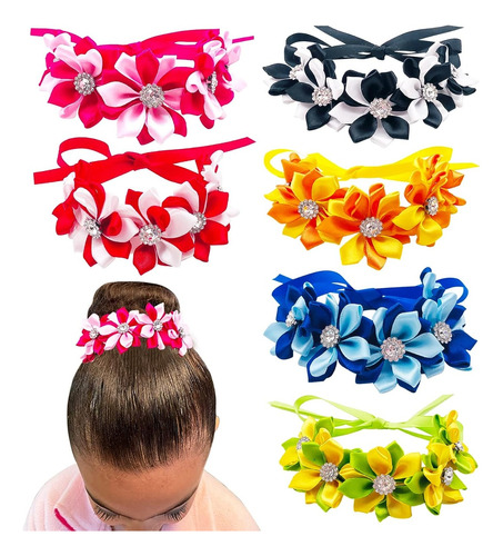 Paquete De 6 Cintas Cabello Flores Moños De Ballet Coletero 