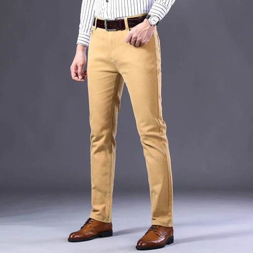 Pantalones Vaqueros Caqui Para Hombre, Pantalones De Mezclil