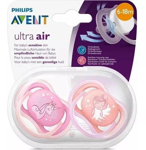 Philips AVENT Chupete Ultra Air, 6-18 meses, rosa/melocotón,  paquete de 4, SCF245/42 : Bebés