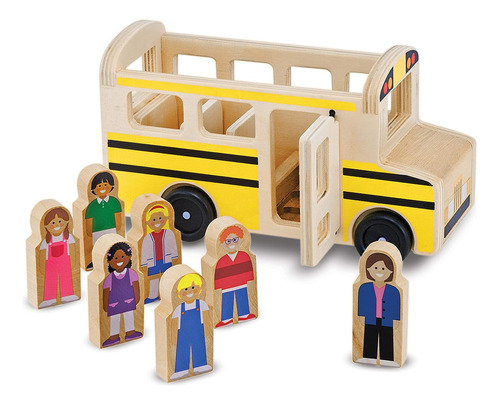 Melissa Doug School Bus Juguet De Madera Con 7 Figuras, Play