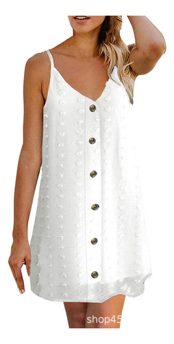 Vestido Casual De Mujer Con Cuello En V Y Botones De Verano