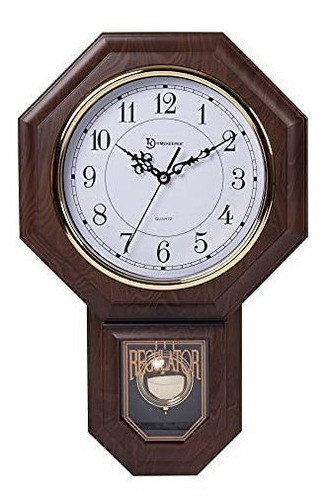 Reloj De Pared Con Péndulo Faux Madera, 17.5  X 11.25 