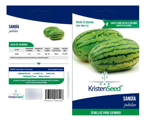 10 Sobres Semilla De Sandía Jubilee (35 Plantas) Kristenseed