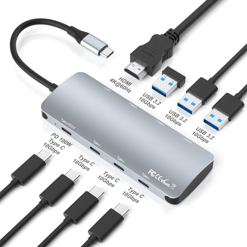 Hub Usb C 8 En 1 Adaptador Multipuerto Usb C De 10 Gbps Con