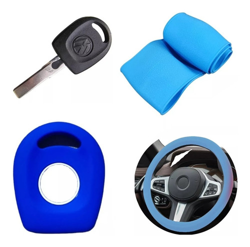 Cubre Volante + Funda Llave Silicona - Vw Gol Power - Azul