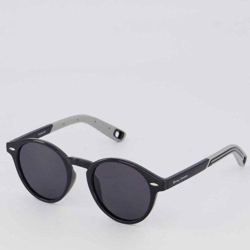 Óculos De Sol Hang Loose Redond Preto Armação Cinza Haste Cinza Lente Cinza Desenho