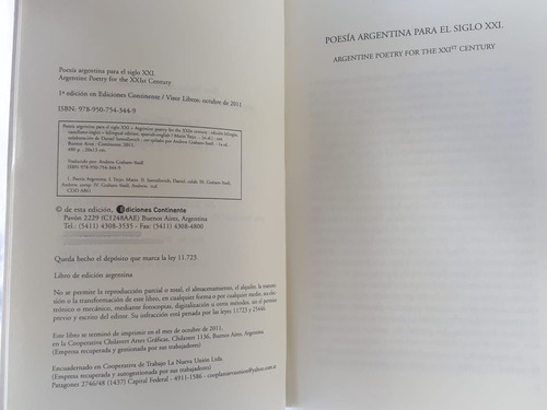 Imagen 6 de 8 de Poesia Argentina Para El Siglo Xxi Bilingue Graham Yooll