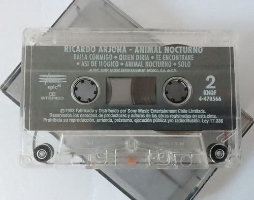 Ricardo Arjona Cassette Musical Animal Nocturno Sin Caratula