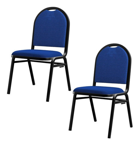 Kit 2 Cadeiras Hoteleira Auditório Empilhável Linho M23 Azul