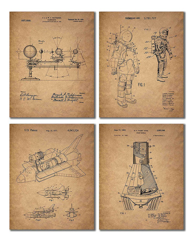 Space Patent Prints - Juego De 4 Fotos Vintage Para Pared