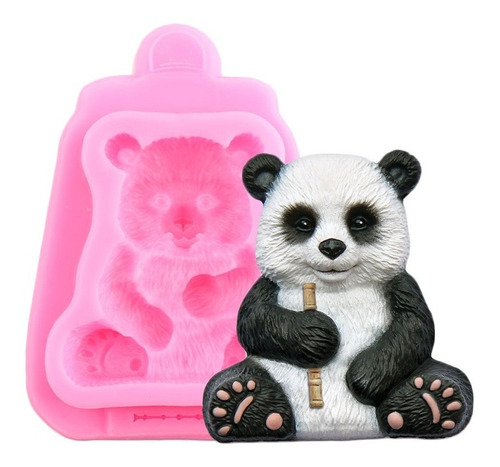 Molde Silicona Oso Panda Fondant Porcelana Fria Color Rosa