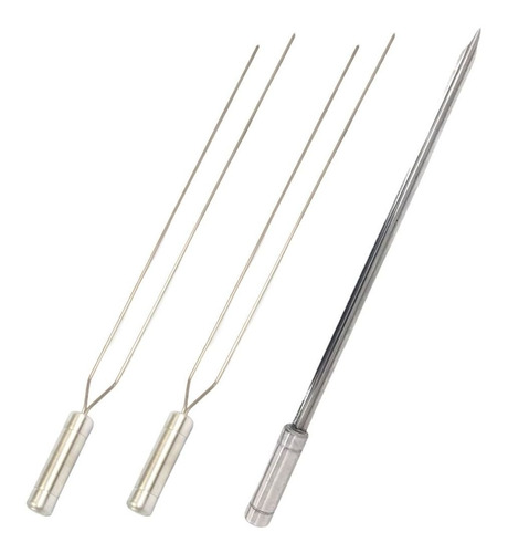 Kit 3 Espetos Churrasco Aço Inox Duplo E Espada Lâmina 80cm