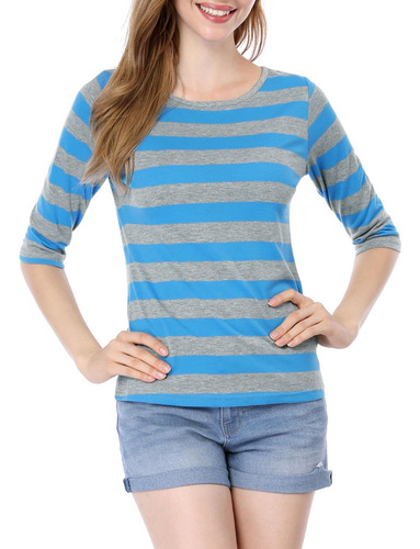 Camiseta Informal Mujer Blusa Estampada Con Mangas Al Codo