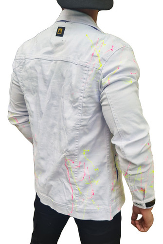 Imagem 2 de 4 de Jaqueta Branca Respingos Tinta Neon Jeans Premium