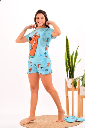 Pijama De Mujer Short Y Remera Con Personajes Garfield Stich