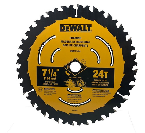 Disco Corte Madera 7-1/4 X 5/8 X 24d Dewalt Dwa171424