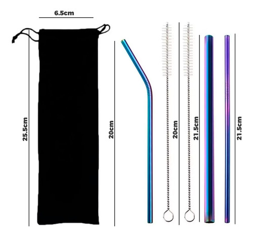 Set 3 Popotes Acero Inoxidable Reutilizables + Limpiador