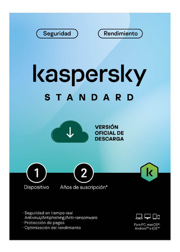 Imagen 1 de 5 de Kaspersky Antivirus Standard 1 Dispositivo Por 2 Años