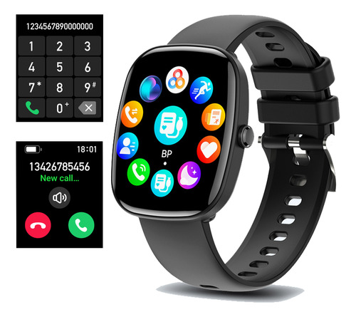 Reloj Inteligente Hombre Y Mujer Smart Watch Bluetooth 2024 Malla Black Silicona