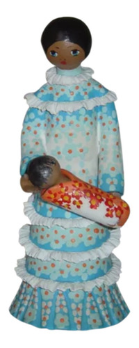 Estatueta Escultura Mãe Com Bebê No Colo Ceramica 21cm ..