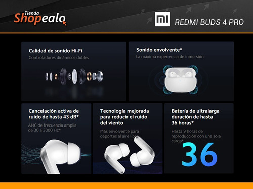 Imagen 3 de 10 de Auriculares Bluetooth Xiaomi Redmi Buds 4 Pro Blanco + Cuota