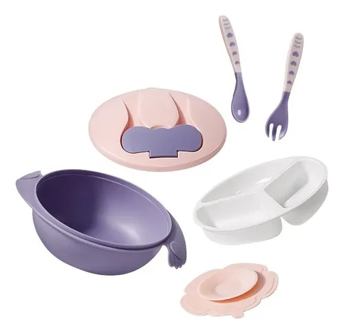 Plato Con Chupa Para Bebes +cuchara +tenedor Silicona Y Tapa