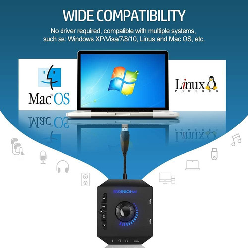 T10 External Sound Card, Phoinikas Usb Audio Adapter
