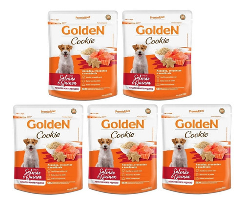 Kit 5un Golden Cookie Cão Adulto Pequenas Salmão&quinoa 350g