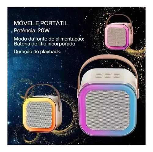 Caixa De Som Led Infantil Com 2 Microfone Sem Fio Bluetooth