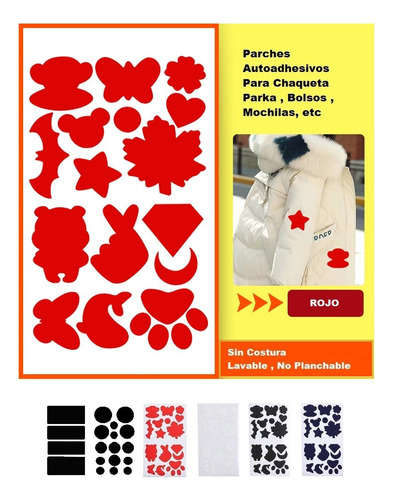 Parches Adhesivo Figuras Diseño Chaqueta Pluma Parka Mochila Color Rojo