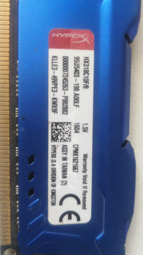 Memoria Ram Hyperx Fury Blue, 8gb, Ddr3, 1866 Mhz, Cl10 (Usado)
