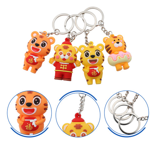 Llavero Gold Charm Tiger, Bolsa De La Suerte, 4 Unidades