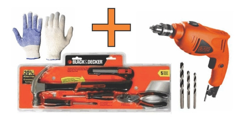 Taladro 550w + Juego De Herramientas +3 Mechas Black&decker