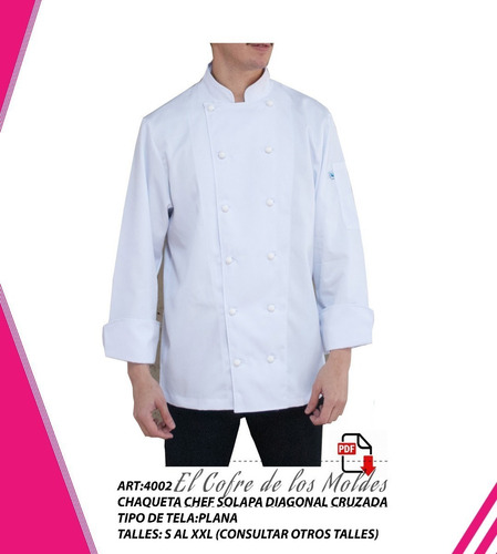 Molde Digital Chaqueta Chef Solapa Diagonal,pack De 5 Talles